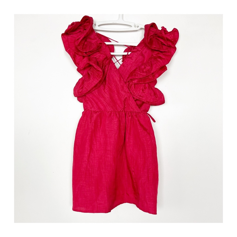 B.B. Collections Dress Size Small XS Hot Pink Crinkle Mini Tie back Vintage